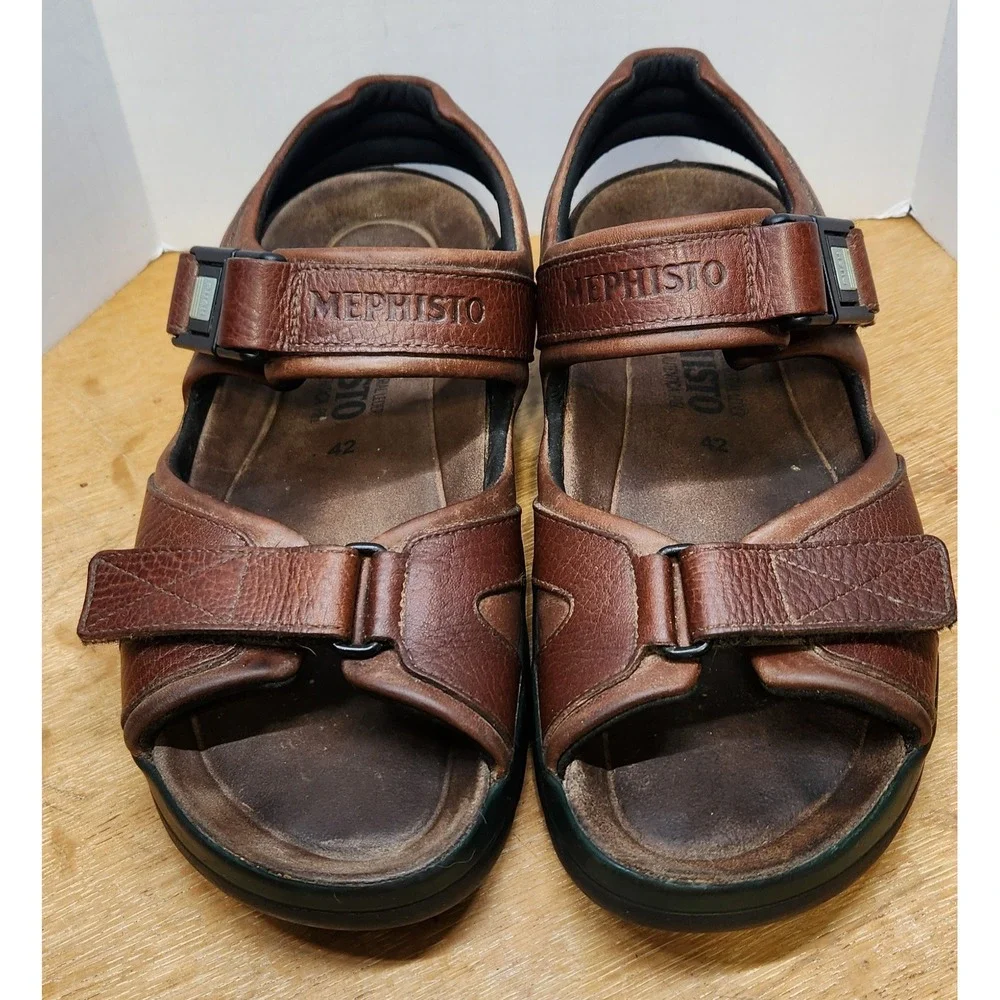 Mephisto Mens Brown Leather Sandals Air Bag System Shock Absorber EU 42 US 9